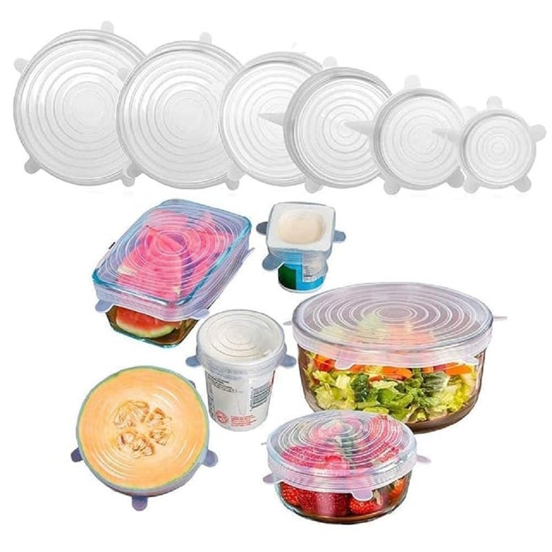 Kgeorix Kgeorix Microwave Safe Silicone Stretch Lids - Set of 6 Reusable, Flexible Food Covers for Bowls, Plates, Jars, Glassware & Mugs | Airtight, Freezer & Dishwasher Safe | Free Size (White)  - Image 2