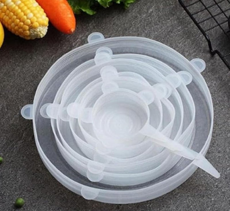 Kgeorix Kgeorix Microwave Safe Silicone Stretch Lids - Set of 6 Reusable, Flexible Food Covers for Bowls, Plates, Jars, Glassware & Mugs | Airtight, Freezer & Dishwasher Safe | Free Size (White)  - Image 1