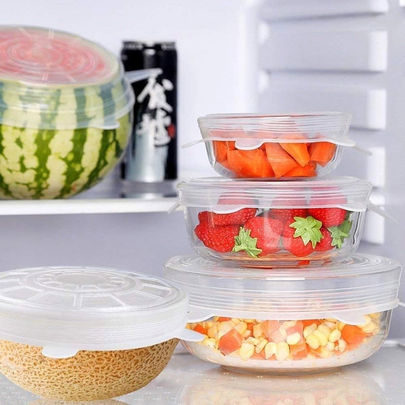 Kgeorix Kgeorix Microwave Safe Silicone Stretch Lids - Set of 6 Reusable, Flexible Food Covers for Bowls, Plates, Jars, Glassware & Mugs | Airtight, Freezer & Dishwasher Safe | Free Size (White)  - Image 5