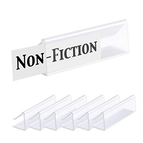 GlossyEnd Pack of 25 Clear Plastic Shelf Label Holder, Wood Shelf Sign and Ticket Holder, Clips On to Shelves 1/2" to 5/8" Thick - 3" x 7/8" Natural Minimalist Style - Image 1