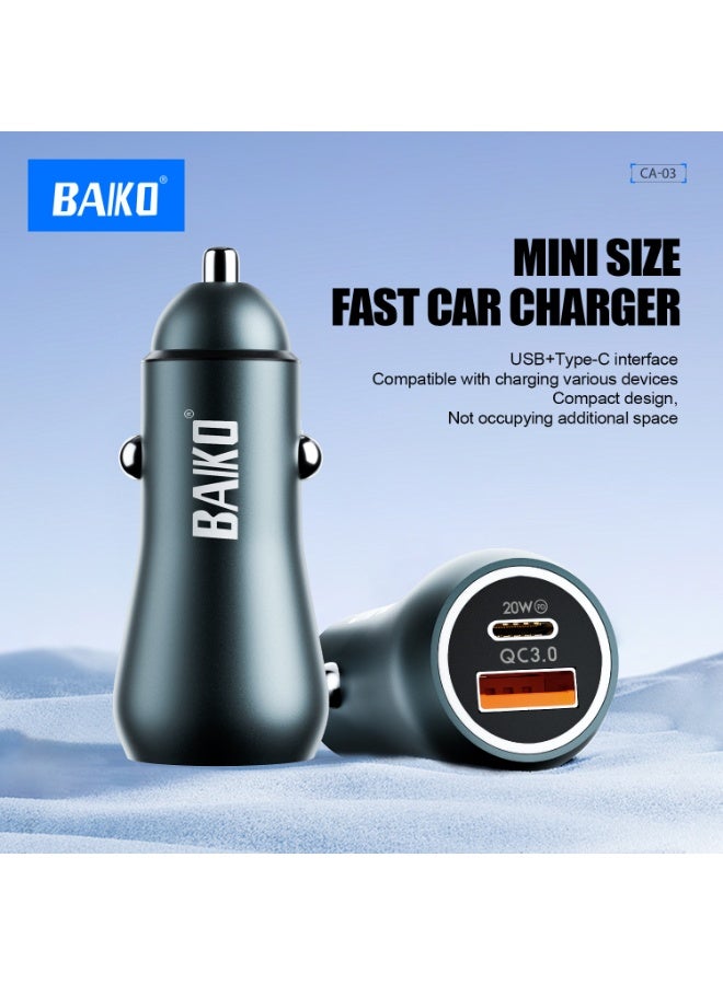 BAIKO CA03-IOS Superior Fast Car Charger with QC3.0 & PD 3.0 Fast Charging, Dual USB-A + USB-C Ports, LED Light Car Adapter for iPhone, Smartphones & Tablets - Image 2