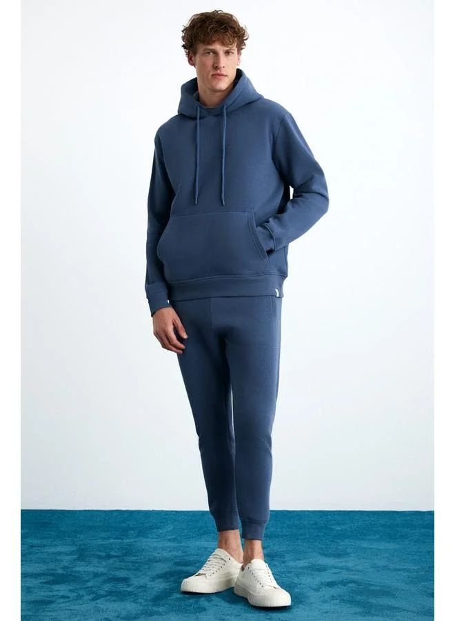 GRIMELANGE HAKONE Men's Basic Soft Regular Fit Elastic Cuffed Organic Cotton Indigo Jogger Pants.