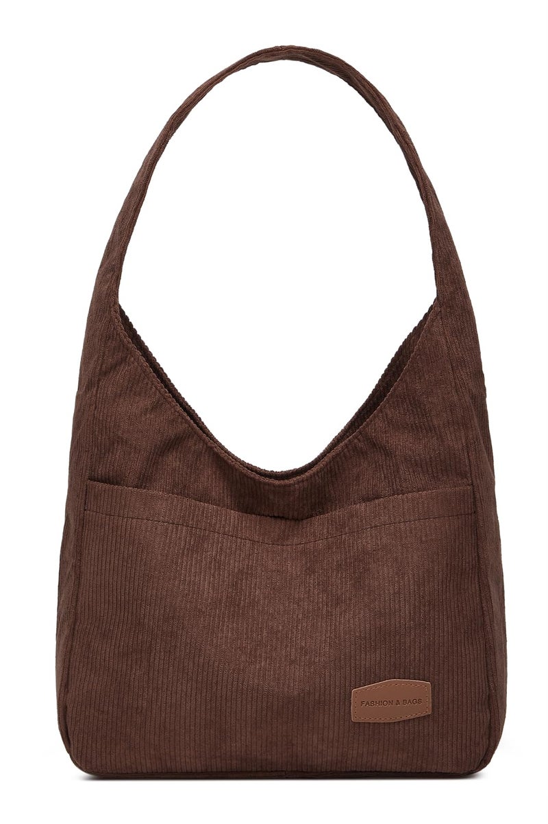 Tellrain Corduroy Tote Bag Unisex Retro Handbag Multi Pocket Shoulder Work College Satchel Compartment Messenger Purse - Image 1