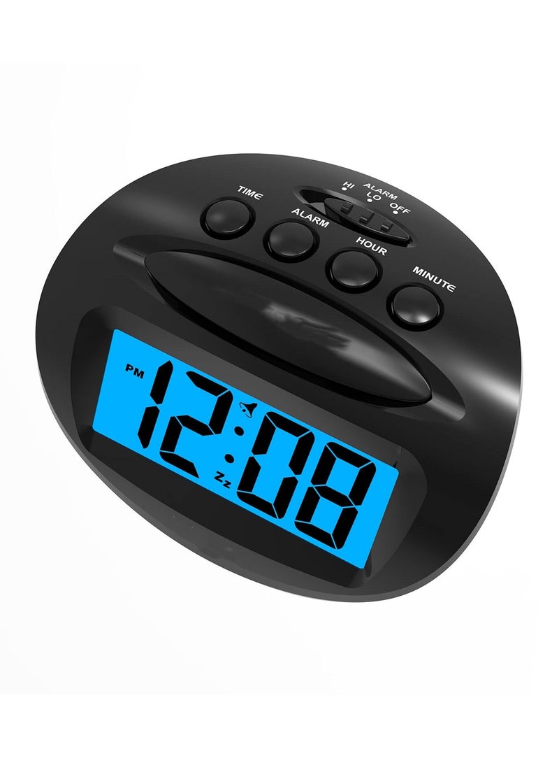 Excefore LCD Digital Alarm Clock Battery Operated Only Small, Blue Backlight, Ascending Alarm Volume - Image 1