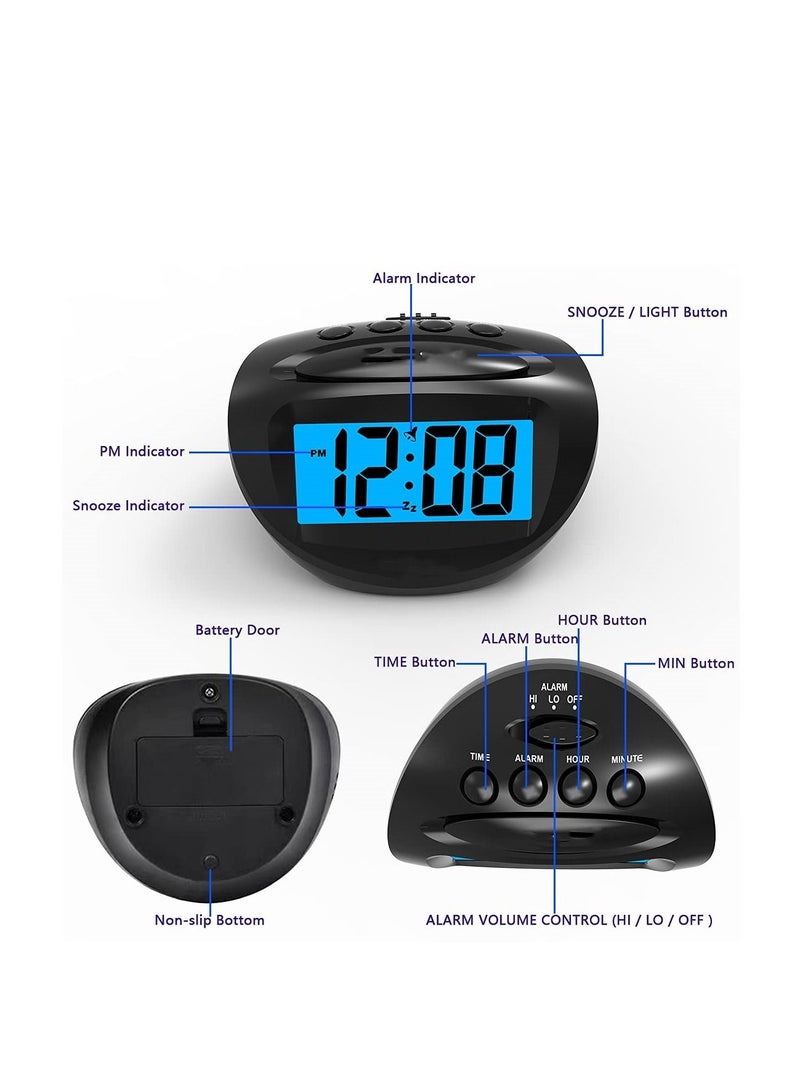 Excefore LCD Digital Alarm Clock Battery Operated Only Small, Blue Backlight, Ascending Alarm Volume - Image 2