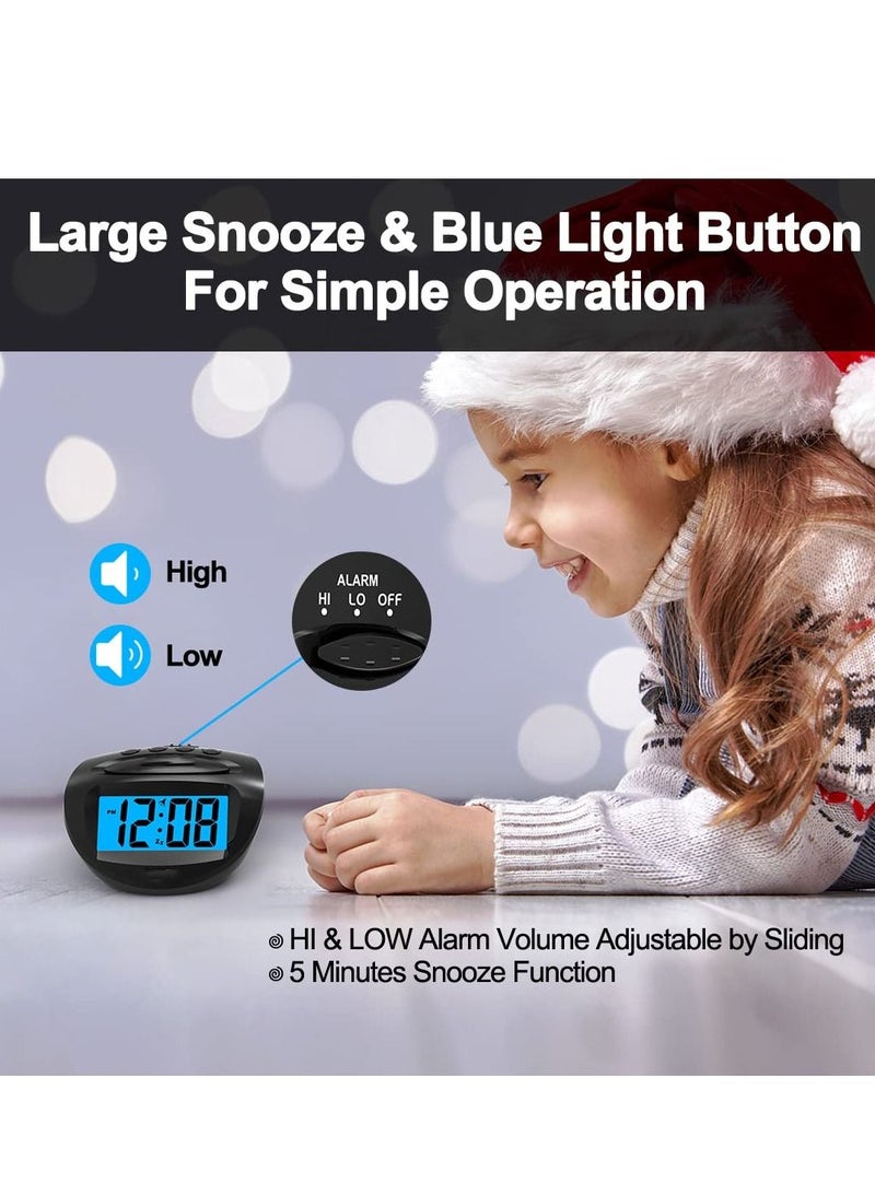 Excefore LCD Digital Alarm Clock Battery Operated Only Small, Blue Backlight, Ascending Alarm Volume - Image 3