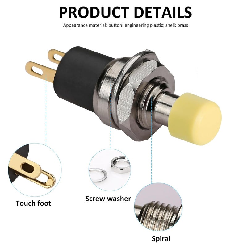 DIYhz 5Pcs Self Locking SPST Latching Type Dash ON/Off Yellow Push Button Switch AC 250V/3A - Image 5