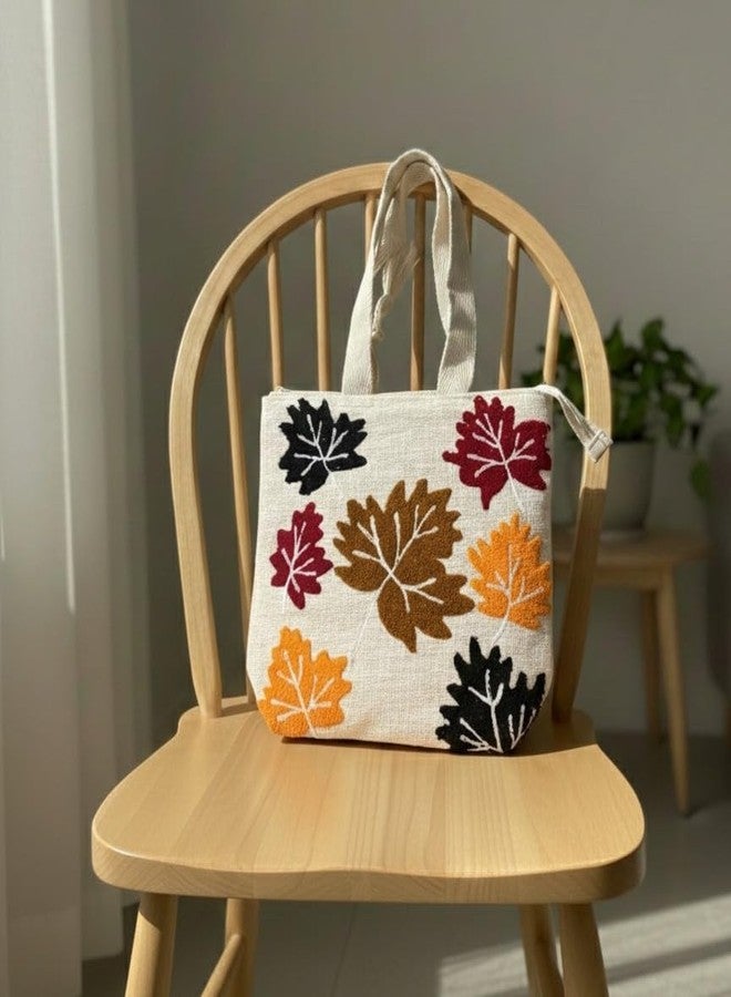 BLENZZA DECO حقيبة كتف وحقيبة يد من قماش الكانفاس القطني الطبيعي من بلينزا ديكو™، مزينة بتطريز عصري، مثالية للنساء، مناسبة للجامعة والتسوق والاستخدام اليومي (16 × 16 بوصة) (التصميم 6) - Image 2