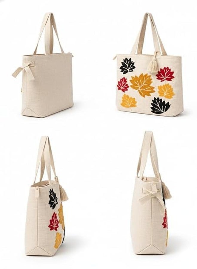 BLENZZA DECO حقيبة كتف وحقيبة يد من قماش الكانفاس القطني الطبيعي من بلينزا ديكو™، مزينة بتطريز عصري، مثالية للنساء، مناسبة للجامعة والتسوق والاستخدام اليومي (16 × 16 بوصة) (التصميم 6) - Image 3