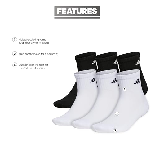 adidas Men's Socks, Athletic Cushioned Quarter 6-Pack, Ankle Fit with Arch Support - Image 2