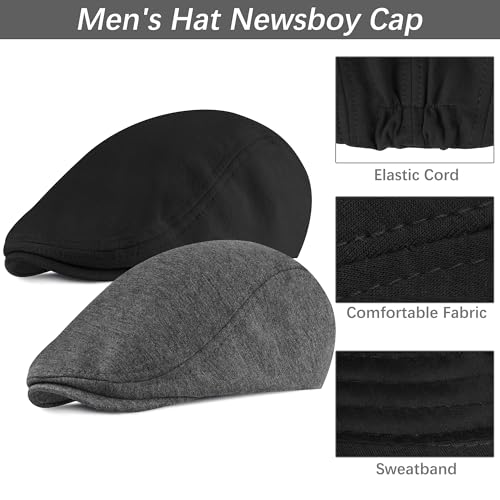 KUTTOR 4 Pieces Newsboy Men's Hat - Flat Cap Soft Stretch Fit Men's Cap - Cabbie Hunting Cap Ivy Hat for Men - Outdoor - Image 3