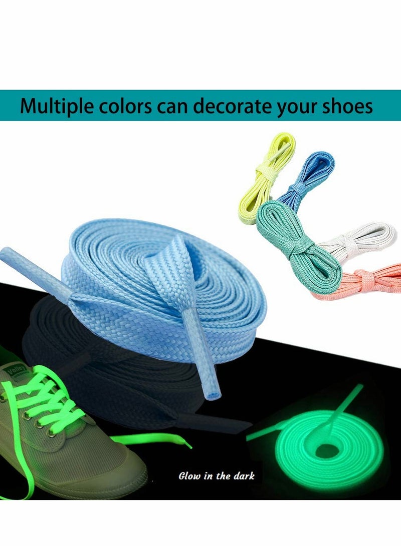Excefore 5 Pair Shoes Laces Luminous Decorative Upper Glow In The Dark Suitable For All Leisure Sports Thick Flat Unfold Size 100 X 0.8cm Five Colors - Image 2