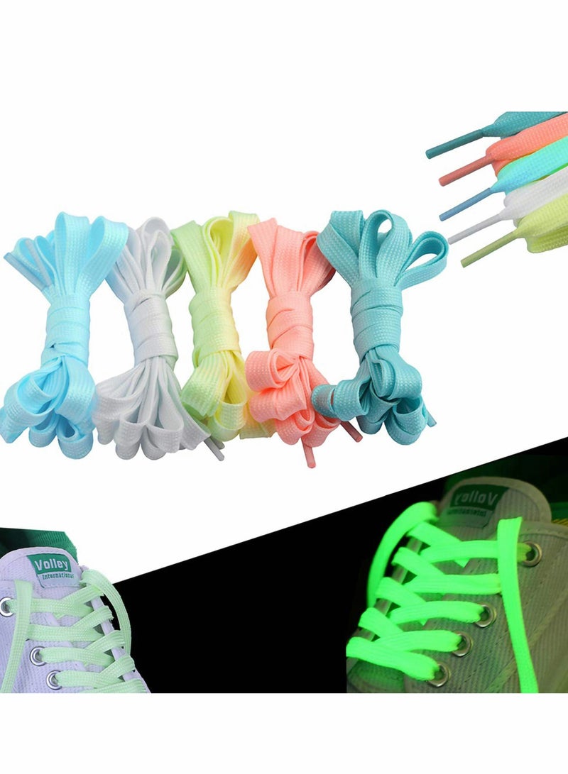 Excefore 5 Pair Shoes Laces Luminous Decorative Upper Glow In The Dark Suitable For All Leisure Sports Thick Flat Unfold Size 100 X 0.8cm Five Colors - Image 1