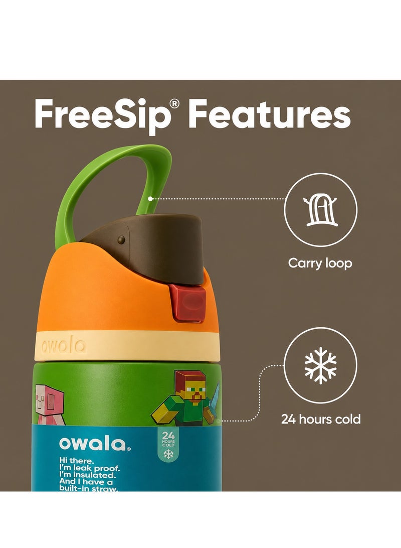 32 OZ. 945 ML OWALA Minecraft FreeSip Insulated Stainless Steel Insulated Sports Water Bottle. Green with Print - Image 2