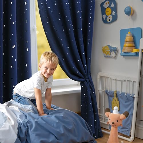 BGment Kids Blackout Curtains for Boys Bedroom, Star Curtains Thermal Insulated Grommet Window Drapes for Nursery, Set of 2 Panels (42 x 63 Inch, Navy Blue) - Image 2