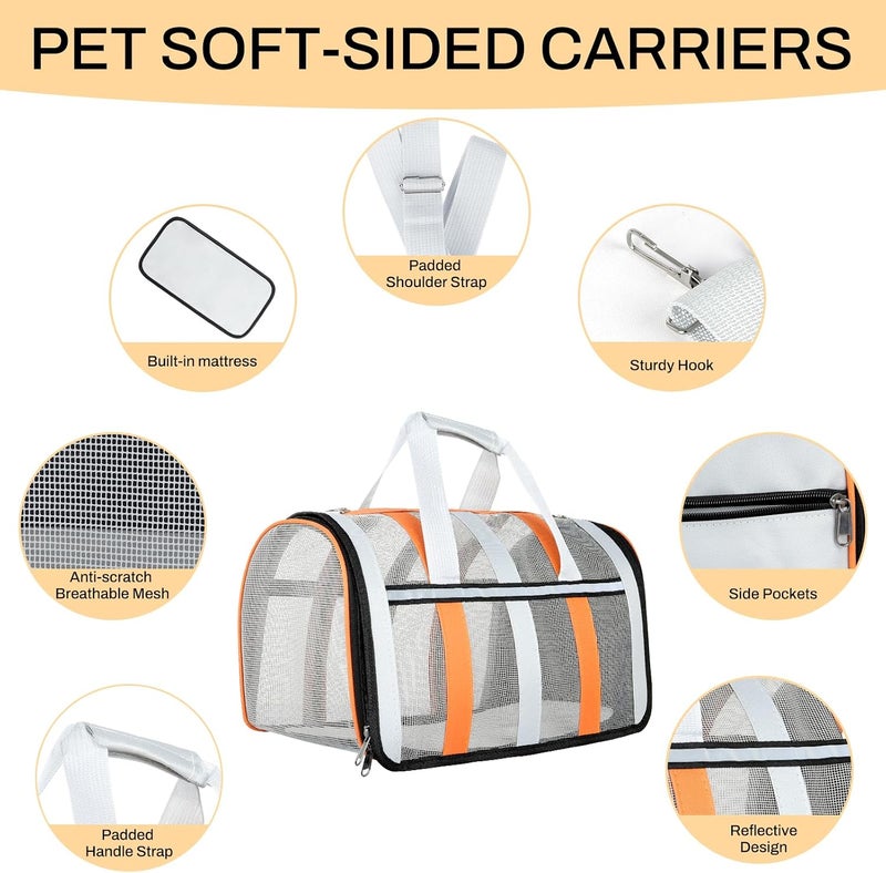YooxArmor Flight-compatible pet carrier, breathable mesh dog cat travel bag with reflectors, portable pet handbag with soft handle, suitable for small to medium pets (under 6.8 kg / 15 lbs) - Image 5