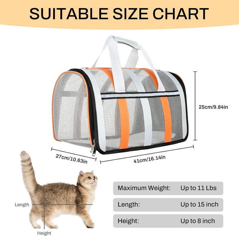 YooxArmor Flight-compatible pet carrier, breathable mesh dog cat travel bag with reflectors, portable pet handbag with soft handle, suitable for small to medium pets (under 6.8 kg / 15 lbs) - Image 4