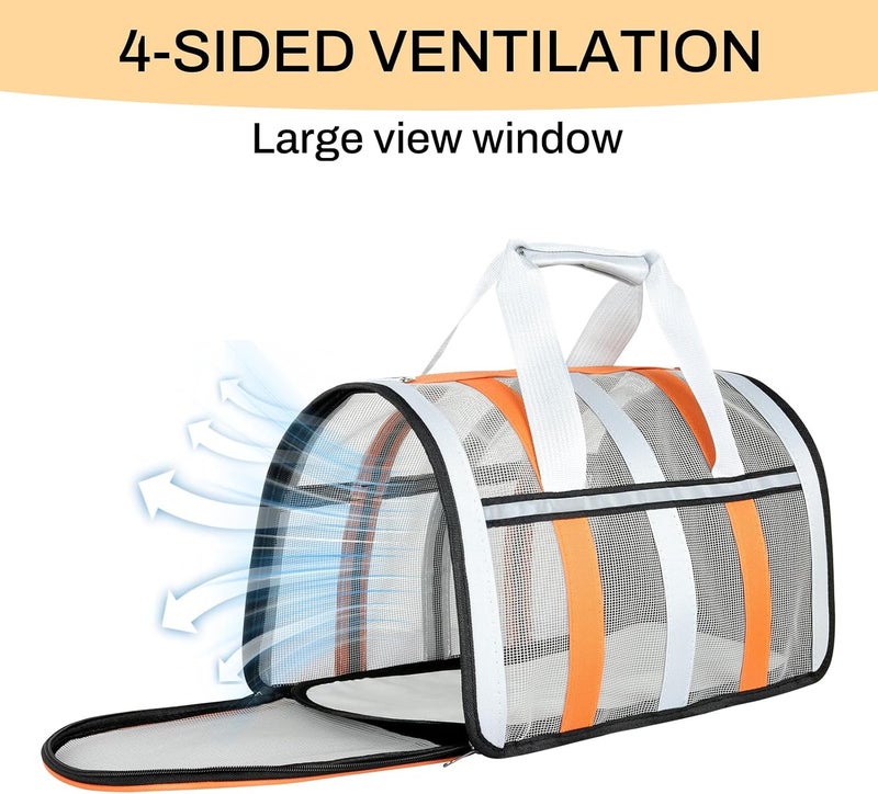 YooxArmor Flight-compatible pet carrier, breathable mesh dog cat travel bag with reflectors, portable pet handbag with soft handle, suitable for small to medium pets (under 6.8 kg / 15 lbs) - Image 3