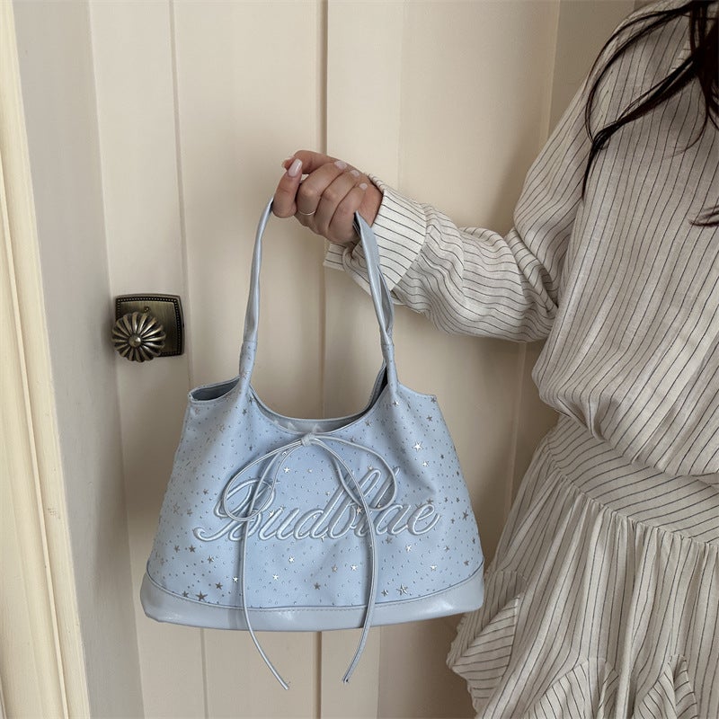 Women's Large Capacity Letter Embroidery Star Tote Crossbody Bag - Image 2