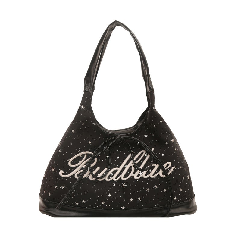 Women's Large Capacity Letter Embroidery Star Tote Crossbody Bag - Image 5