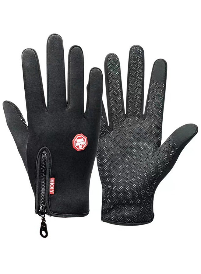 HKXY Winter Thermal Gloves, Touchscreen Compatible, Thermal, Windproof And Anti-Slip, Perfect For Cycling, Running And Driving, Men And Women' s Cold Weather Gear (M Size, Black) - Image 1