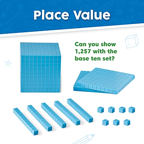 hand2mind Blue Plastic Base Ten Blocks Complete Classroom Set, Place Value Blocks, Counting Cubes, Math Blocks Kindergarten, Manipulative Kit for Mathematics for Elementary Teachers (Set of 161) - Image 2