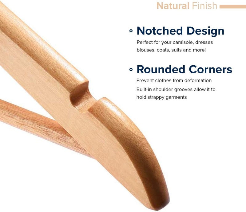 HOUSE DAY 16 Pack Natural Wooden Suit Hanger Non-Slip Cloth Hangers Wooden Clothes Hanger Smooth Finish Wooden Coat Hanger Premium Wooden Hangers for Clothes Dress Suit. - Image 3