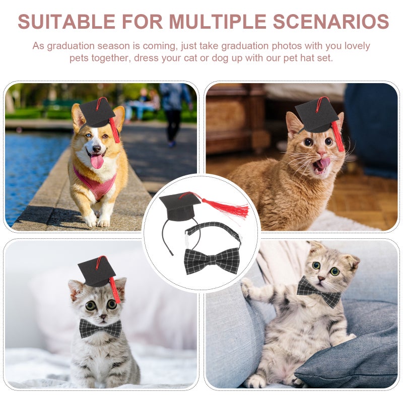 🐾 قبعة تخرج للكلاب مع أربطة شعر قابلة للتعديل وربطة عنق - Image 4