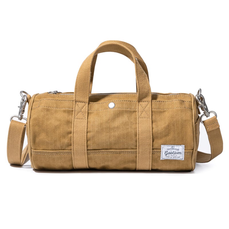 GOOTIUM Compact Crossbody Bag â€“ Canvas Shoulder Bag & Travel Organizer â€“ Vintage Cylinder Style Mini Tote for EDC, Small Barrel Bag for Men & Women, Camel - Image 1