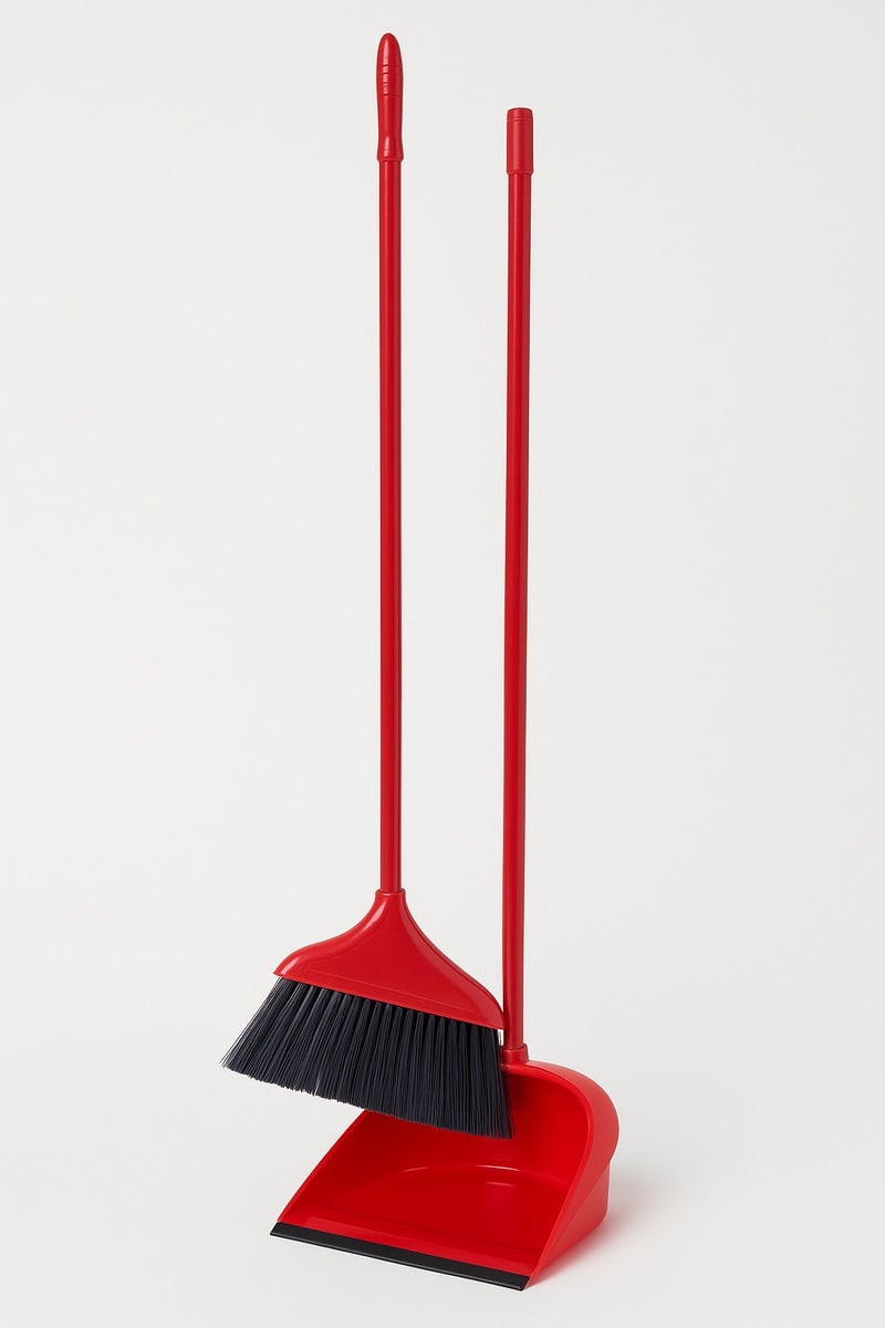 سيبيلو مجموعة مجرفة بمقبض طويل ومكنسة/فرشاة للمنزل، تنظيف ذاتي مستقيم مع أسنان مجرفة لغرفة الكنس والمطبخ وردهة المكتب والأرضية الداخلية - Image 1