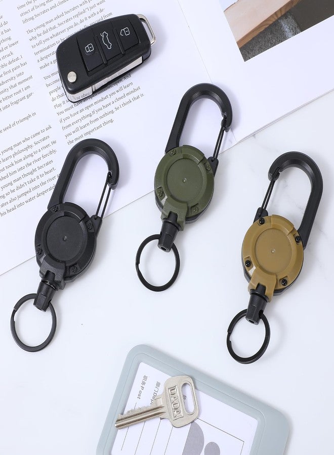 ValueBargain Heavy Duty Retractable Keychain, 3 Pack - Tactical ID Badge Reel with Key Ring, Outdoor Retractable Badge Holder for Work/Camping (Black, Dark Green, Khaki) - Image 2
