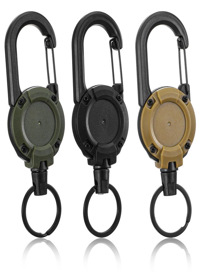 ValueBargain Heavy Duty Retractable Keychain, 3 Pack - Tactical ID Badge Reel with Key Ring, Outdoor Retractable Badge Holder for Work/Camping (Black, Dark Green, Khaki) - Image 1