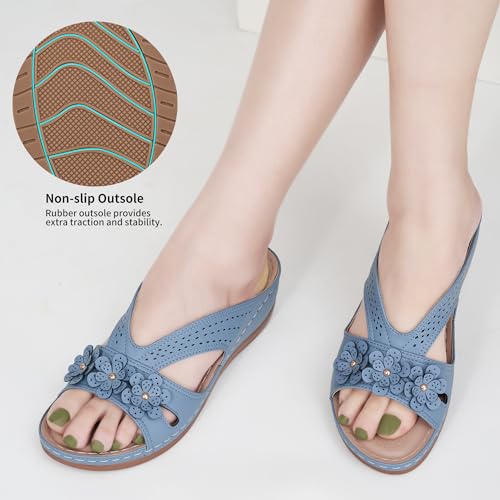 Ecetana Sandals for Women Wedge Shoes: Slip On Dressy Summer Comfortable Slides Sandals Lightweight Memory Foam Platform Shoes - Image 4