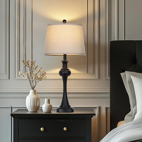 CINSARY 28.75'' Modern Black Metal Table Lamps Living Room Lamp for Nightstand Bedside End Lamp Home Decor Touch Lamp Modern Lamps with USB A+C Ports & Outlets （Bulb Included） - Image 3