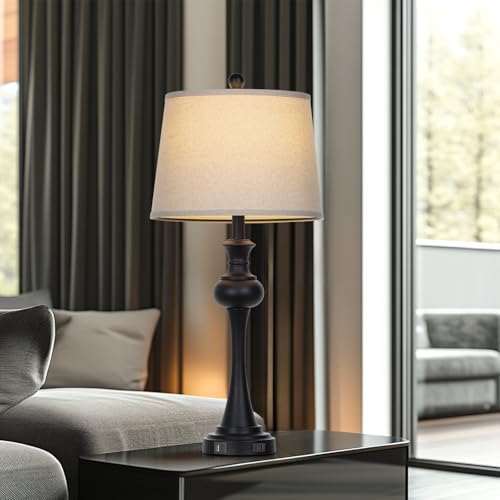 CINSARY 28.75'' Modern Black Metal Table Lamps Living Room Lamp for Nightstand Bedside End Lamp Home Decor Touch Lamp Modern Lamps with USB A+C Ports & Outlets （Bulb Included） - Image 5