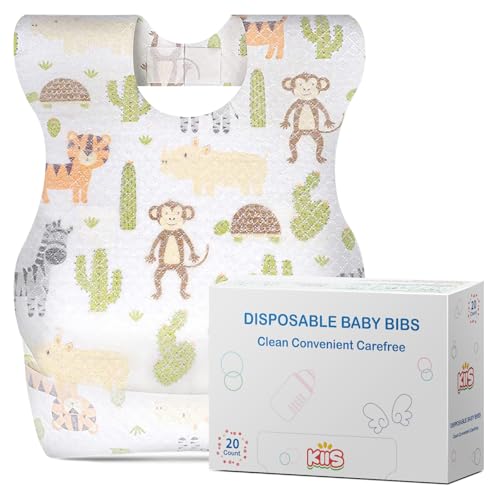 KIIS Disposable Baby Bibs for Baby Boys and Girls - Individually Packaged - Hygienic, Soft and Leakproof (20 PCS) (Animal) - Image 1