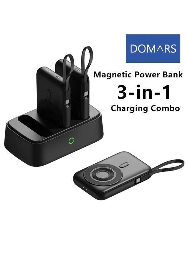 Domars Magnetic Powerbank 3-in-1 Charging Combo 3 X 10000mAh Magnetic Power Bank, 15W Magnetic Wireless Charging 22.5W Super Built-in Fast Charging  Cable Type-C Cable LED Display, Includes Charging Cable, Travel Charger External Battery Pack Compatible with iPhone 17/16/15/ Pro Max Series (Black) - Image 1