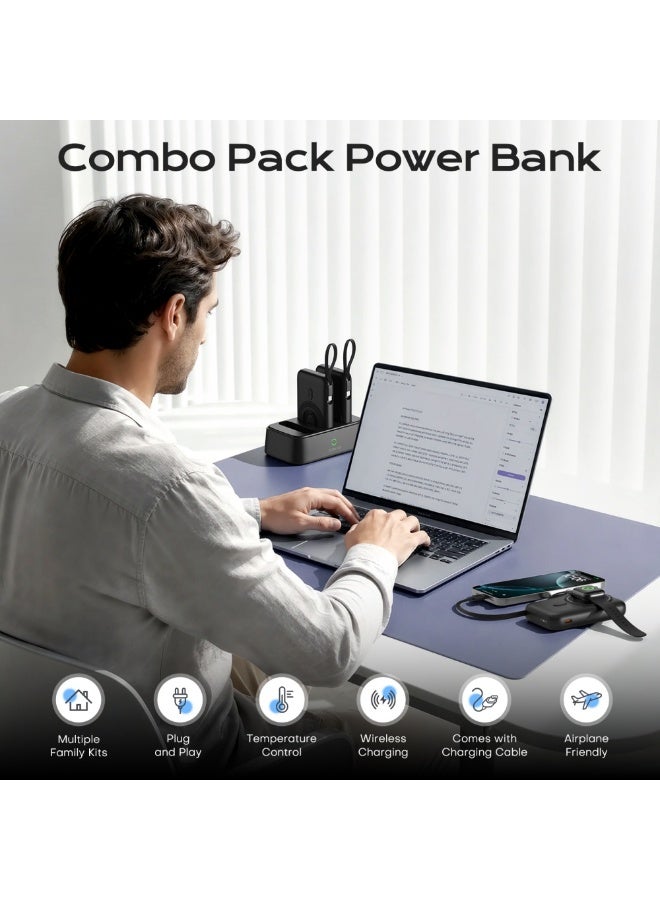 Domars Magnetic Powerbank 3-in-1 Charging Combo 3 X 10000mAh Magnetic Power Bank, 15W Magnetic Wireless Charging 22.5W Super Built-in Fast Charging  Cable Type-C Cable LED Display, Includes Charging Cable, Travel Charger External Battery Pack Compatible with iPhone 17/16/15/ Pro Max Series (Black) - Image 3