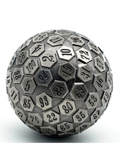 D100 Dnd Metal Dice, 100 Sided Giant Metal Dice, Single D100 Polyhedral Dice With Gift Box For Rpgs (Ancient Silver)