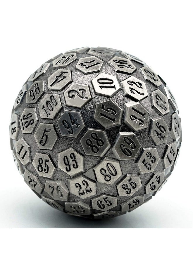 cusdie D100 Dnd Metal Dice, 100 Sided Giant Metal Dice, Single D100 Polyhedral Dice With Gift Box For Rpgs (Ancient Silver)  - Image 1