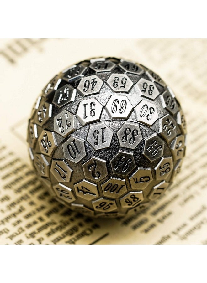 cusdie D100 Dnd Metal Dice, 100 Sided Giant Metal Dice, Single D100 Polyhedral Dice With Gift Box For Rpgs (Ancient Silver)  - Image 5