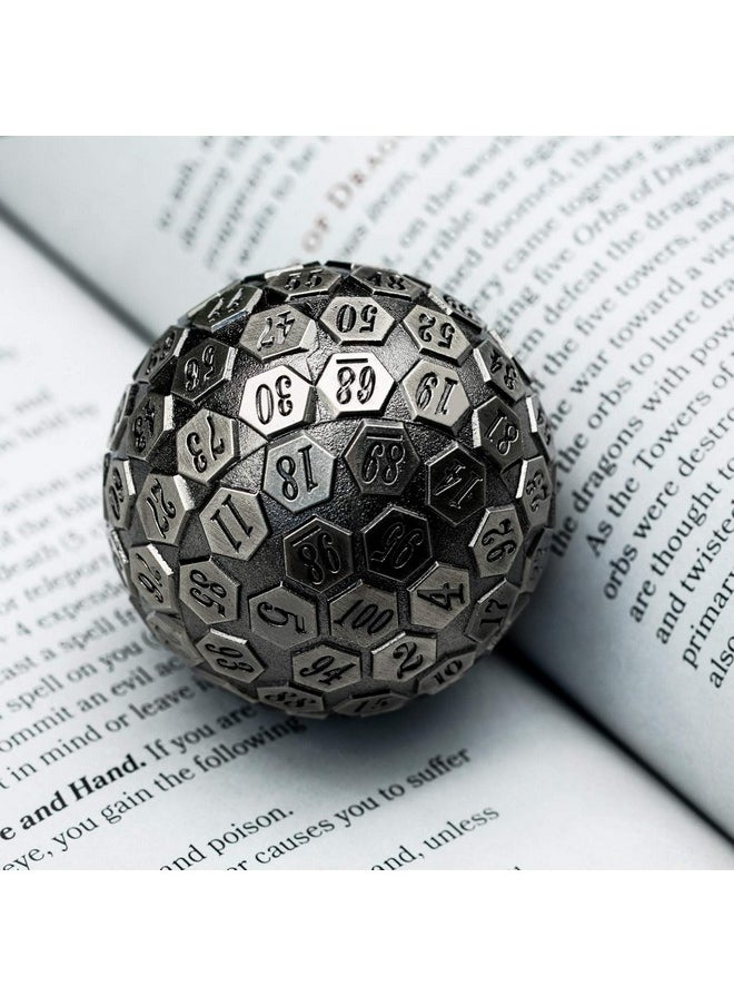 cusdie D100 Dnd Metal Dice, 100 Sided Giant Metal Dice, Single D100 Polyhedral Dice With Gift Box For Rpgs (Ancient Silver)  - Image 4