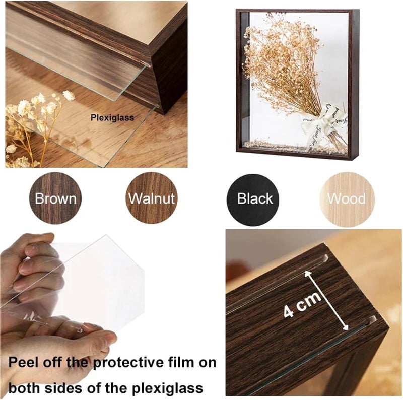 Shadows Box Frames Deep Transparent Shadow Box Frames Bouquet Display Flower Case Deep for Crafts 3D Picture Memorabilia Memory Wooden Tabletop(10inch) - Image 5
