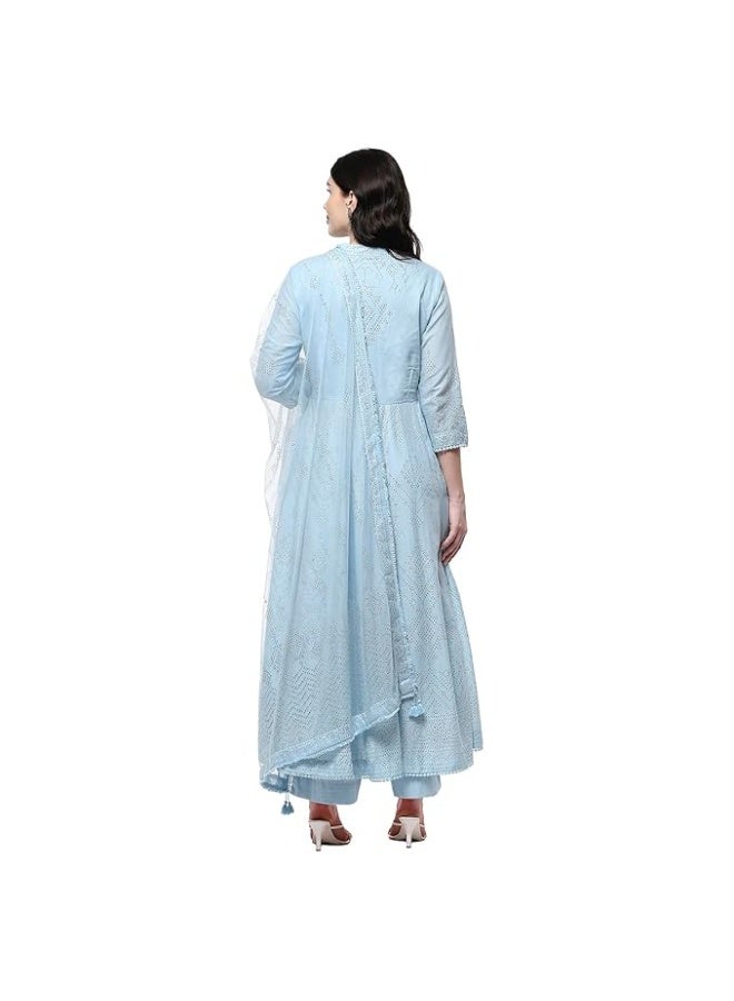 بيبا طقم أناركالي قطني مطبوع من بيبا للنساء، يتكون من كورتة وبنطال وشال. - Image 4