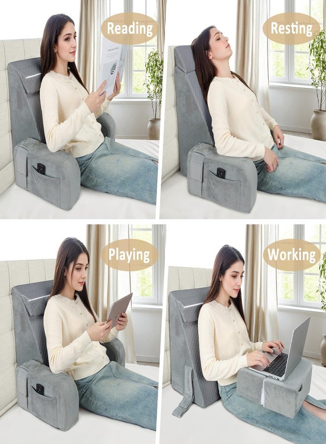 BEYOUDO Reading Pillow for Sitting in Bed Adult, Back Pillow for Bed Sitting up, Reading & Bed Rest Pillows for Watching (Gray/Gray) - Image 3