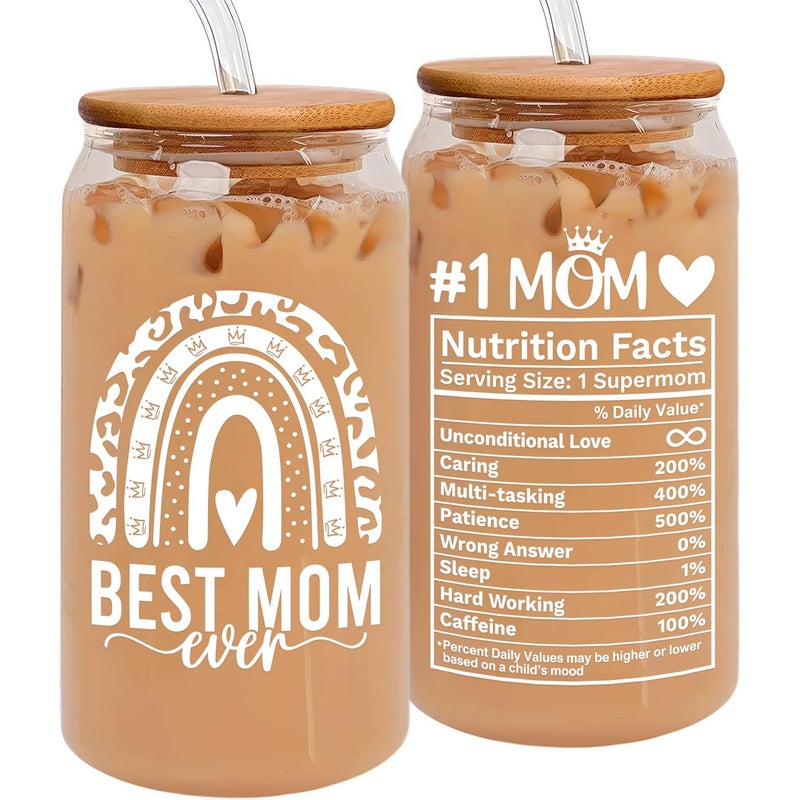 HEXMOZ Mothers Day Gifts for Mom from Daughter Son Kids  First Mothers Day Gifts for New Mom Wife Mama from Husband  1st Mothers Day Present Ideas  16oz Glass Drinking Cup With Straws Gift Box