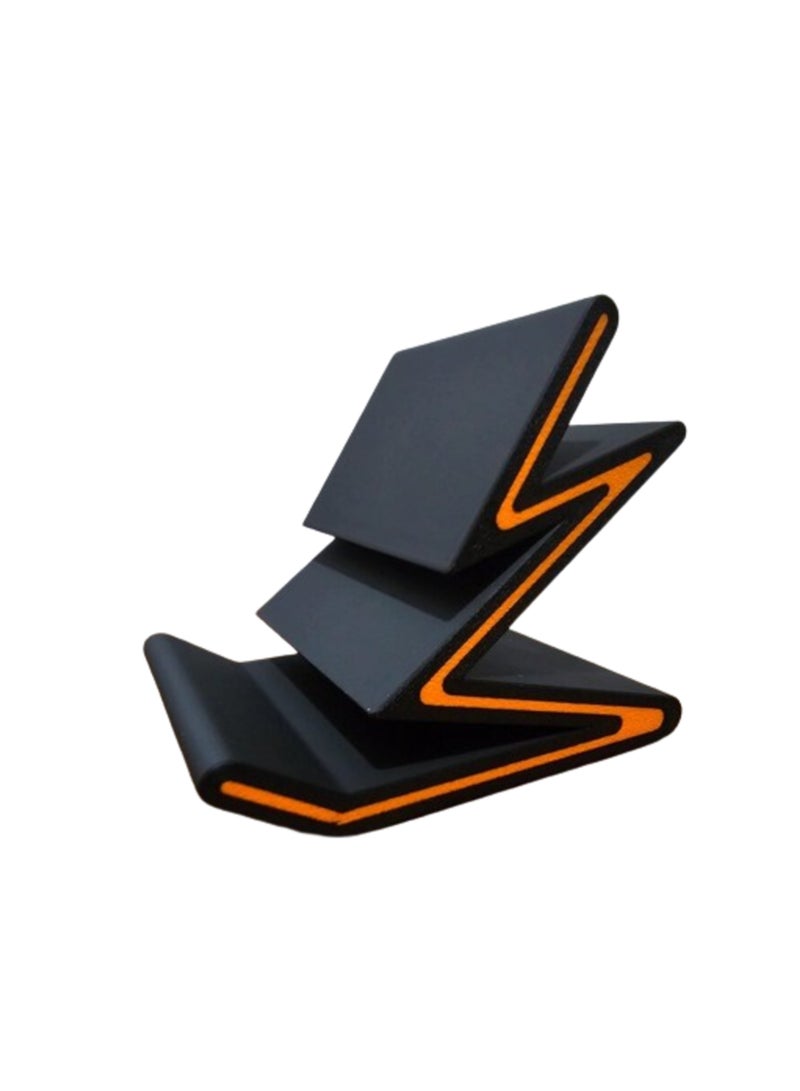 أخوة ثلاثي الأبعاد حامل هاتف مكتبي و منزلي قابل للنقل باللون الأسود و بخط برتقالي - Image 1