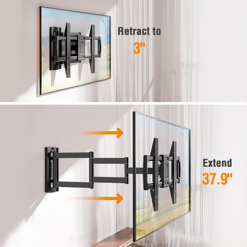 ELIVED Long Arm TV Wall Mount for Most 42-75 Inch TVs, 37.9 Inch Long Extension Corner TV Mount, Full Motion Wall Mount tv Bracket Swivel and Tilt, Holds up to 99 lbs. Max VESA 600x400mm, YD3038 - Image 4