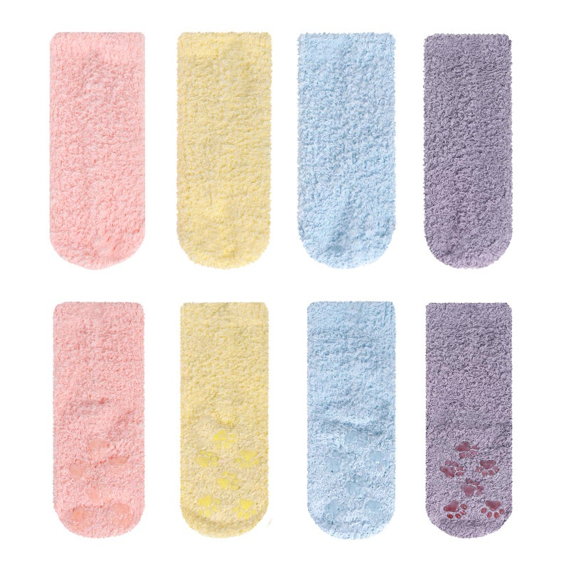 RAYORISA 4 Pairs Baby Fuzzy Socks with Grips Toddlers Cozy Anti Slip Winter Sock for 1-6 Years Boys Girls Warm Gift Socks,1T 2T 3T - Image 1