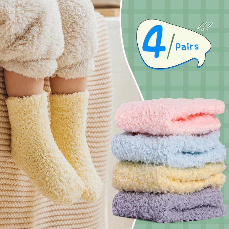 RAYORISA 4 Pairs Baby Fuzzy Socks with Grips Toddlers Cozy Anti Slip Winter Sock for 1-6 Years Boys Girls Warm Gift Socks,1T 2T 3T - Image 3